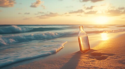 Discover serenity as a bottle rests on the beach