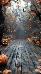 3D Illustration Halloween Background Pumpkins Autumn Forest