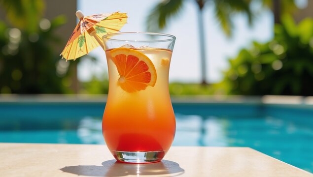 Vibrant Summer Citrus Cocktail poolside setting