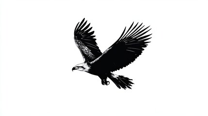 Obraz premium Black and white illustration of a soaring eagle
