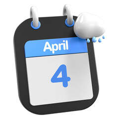 April Calendar Raining Cloud 3D Illustration Day 4