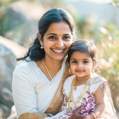 Obraz premium Joyful Indian Mother and Daughter Enjoying Outdoor Time