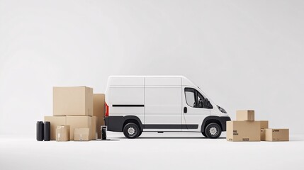 White Delivery Van with Stacked Cardboard Boxes: A Symbol of Modern Logistics and Ecommerce Shipping