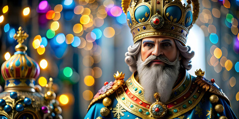 Reyes Magos Festive Carnival Scene Glossy Background Carnival Elements Colorful Text Space Ideal for Advertisements Magazine Covers Vibrant Celebrations Reyes Magos Festivities Photographic Concept