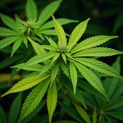 Watercolor depiction of vibrant cannabis leaves with intricate detail