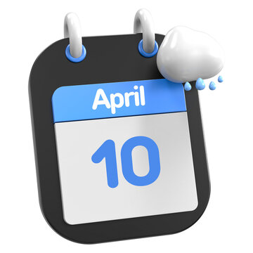 April Calendar Raining Cloud 3D Illustration Day 10