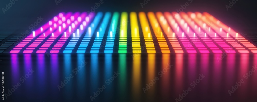 Poster colorful sound equalizer visualizing music frequencies dynamically.