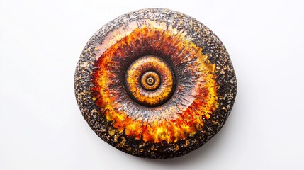 Abstract art of nature in a spiral round shape with a blend of orange, yellow, and dark textures. This modern art showcases a vibrant and unique pattern.