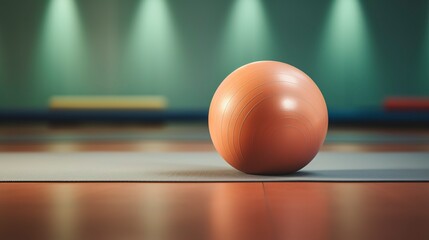 A photo of a gym ball on a yoga mat.