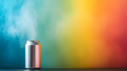 Fototapeta premium Refreshing Energy Drink Can with Vibrant Waterfall Background - Captivating Mist and Light Reflections for Dynamic Beverage Marketing