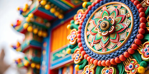 Macro Close Up Seollal Traditional Lunar Calendar Concept Intricate Designs Vibrant Colors Cultural Heritage Ample Copy Space Stock Photo