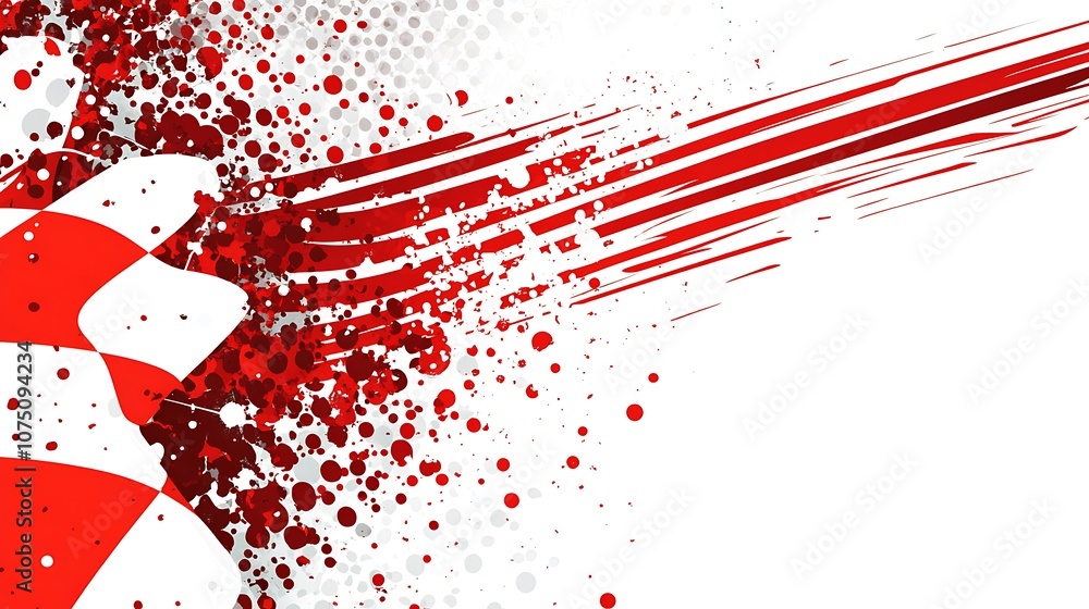 Poster abstract red and white checkered flag with grunge elements.