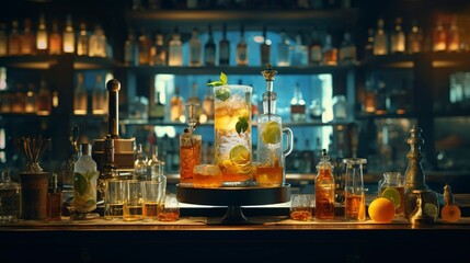 A photo of a hip cocktail bar with creative mixology.