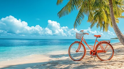 Fototapeta premium Explore the beachside bliss with a bright orange bicycle