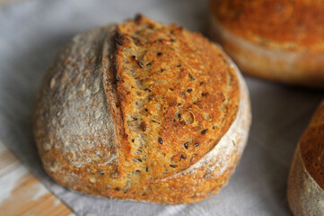 One home baked loaf of sourdough bread