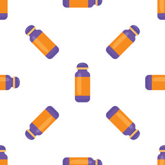 Seamless pattern with sport water bottles for gym, yoga or hiking, hydrating during workout, reusable bottle, healthy lifestyle, vector illustration