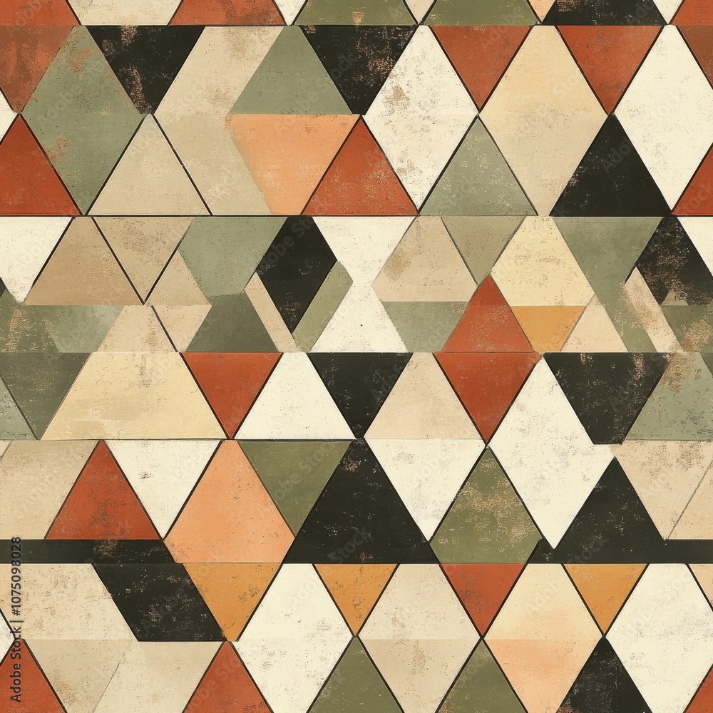 Poster a vibrant pattern of triangles in earthy tones created for interior design or textile use in contemp