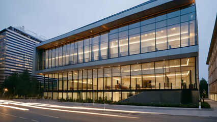 Fototapeta premium Architecture exterior Modern Office building lighting Energy efficiency concept