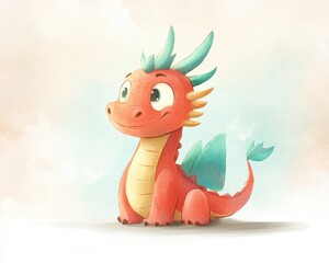 A vibrant and friendly cartoon dragon character with cheerful expression.