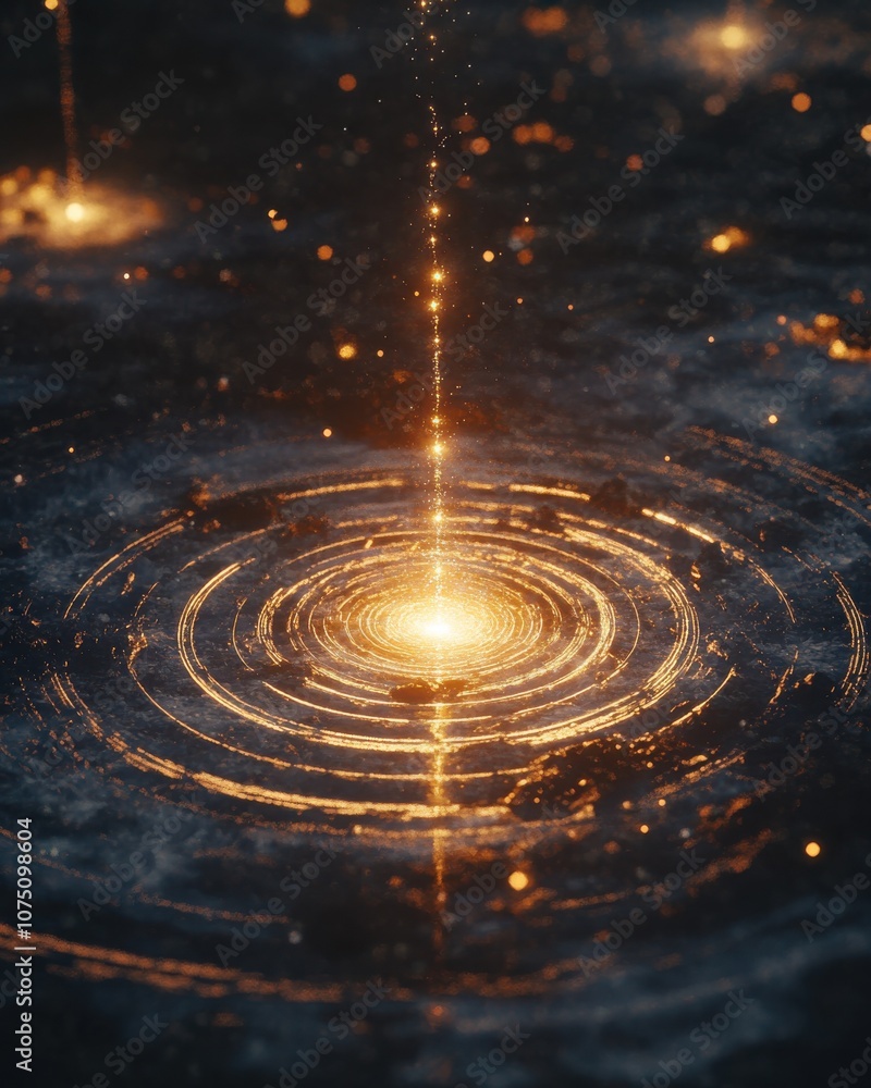 Poster detailed rendering of a hydrogen atom showcasing electrons orbiting around a nucleus in a vibrant co