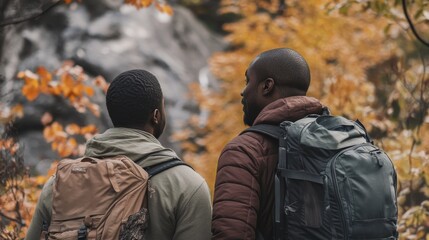 Exploring nature  black adventurers hiking and discovering national parks together