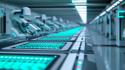 Fototapeta premium Automated Logistics Hub with Robotic Sorting and Intelligent Distribution Systems