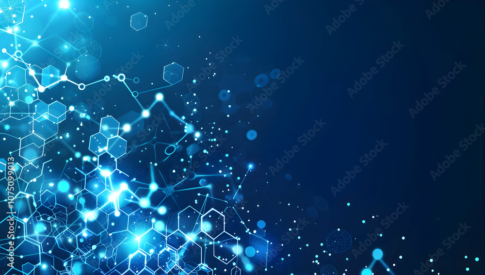 Poster blue background with a hexagonal pattern for a technology and science vector banner design