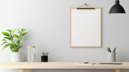 Fototapeta premium Minimalist 2025 wall calendar hanging in a stylish home office, soft natural lighting, with modern decor and greenery.