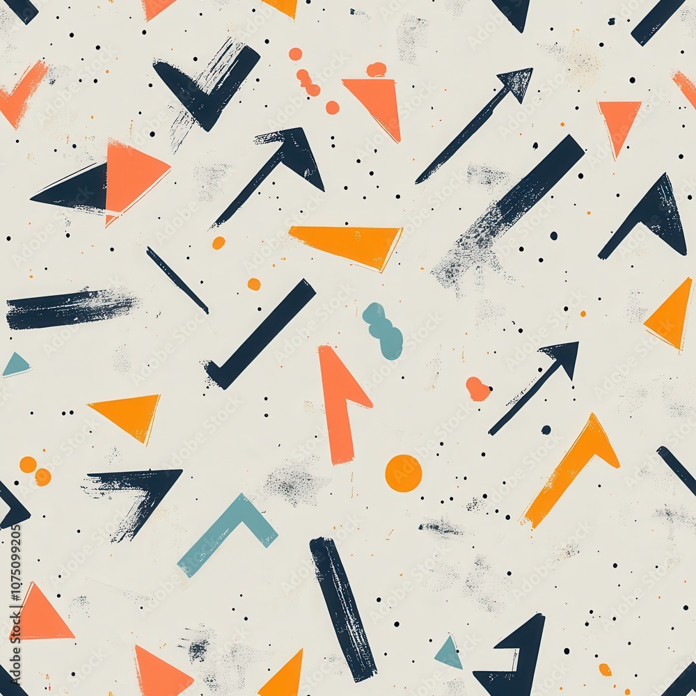 Fototapete dynamic pattern featuring colorful arrows and geometric shapes on a neutral background, perfect for 