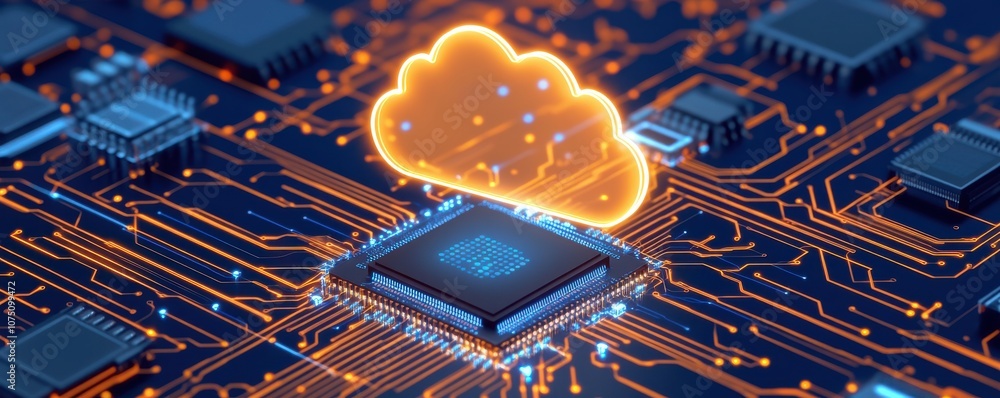 Poster futuristic cloud computing concept with circuit board.