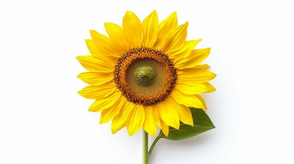 A Single Sunflower in Full Bloom Against a White Background