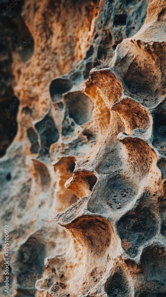 Poster close-up view of unique rock formations showcasing natural textures and colors found in a coastal re