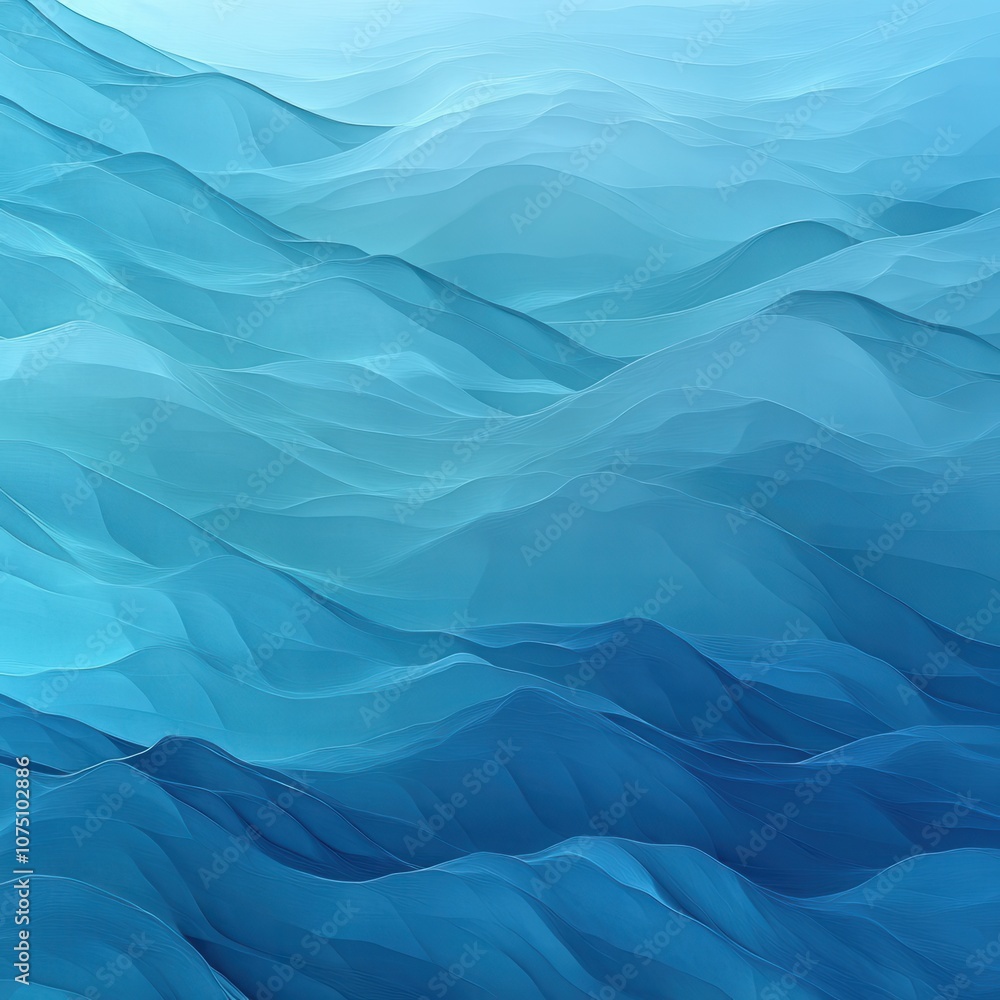 Poster serene aqua waves in a calming gradient illustrating tranquility and depth at dawn