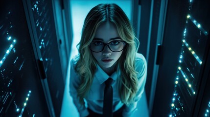 Confident Female IT Professional in Server Room