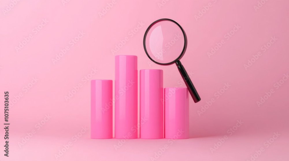 Poster data analysis visualization with bar chart and magnifying glass