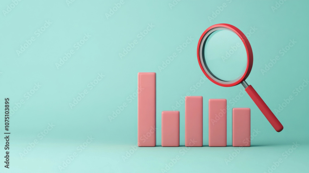 Poster modern 3d data analysis icon with bar chart and magnifying glass