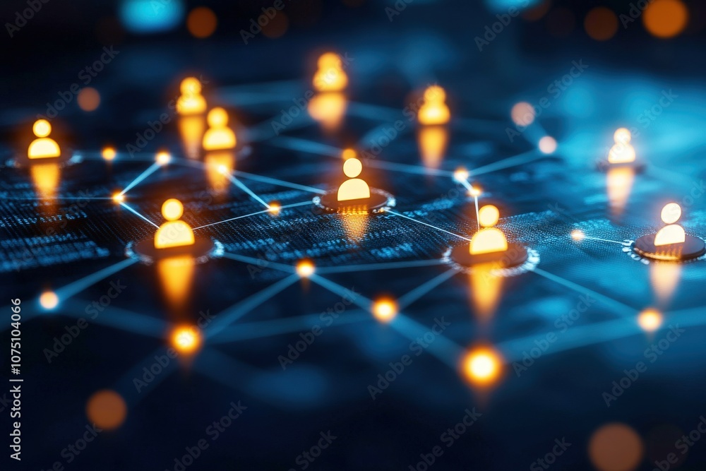 Aufkleber connected network of human icons representing digital interaction and collaboration among users in a