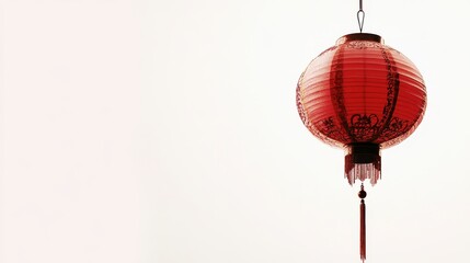 Obraz premium A vibrant red lantern hanging gracefully in a minimalist setting, symbolizing celebration.
