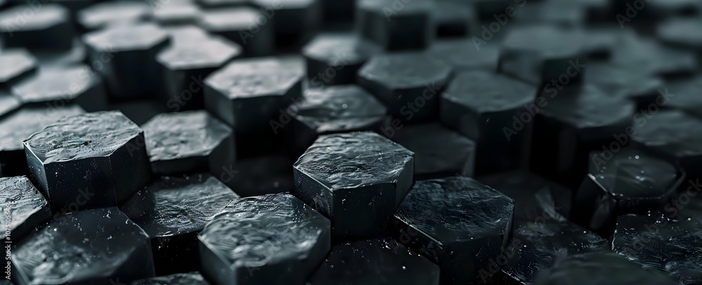 Poster 3d render of a black hexagon pattern background