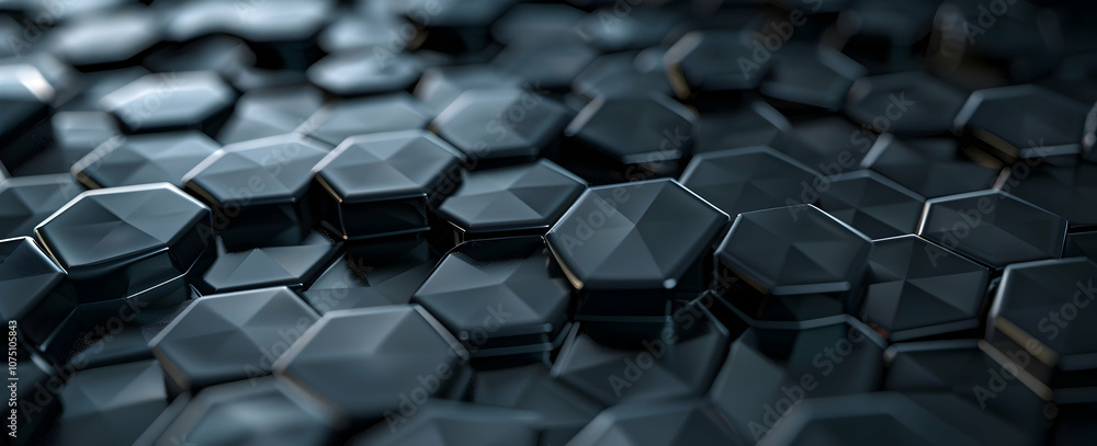 Poster 3d render of a black hexagon pattern background