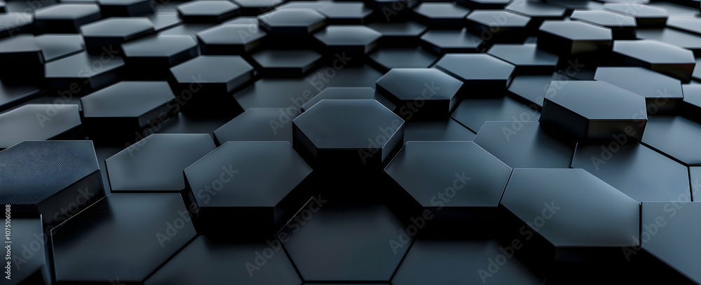 Aufkleber 3d render of a black hexagon pattern on a dark background