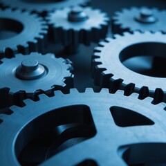 Close-up view of intricate blue gears symbolizing mechanical artistry within industrial machinery