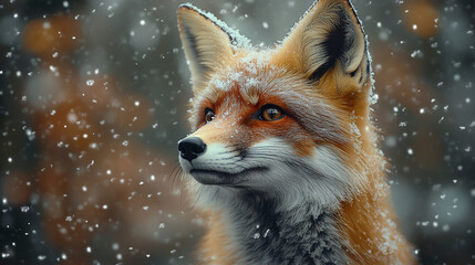 Obraz premium red fox with fluffy fur on snow ground