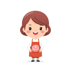 Fototapeta premium Butcher Cute Worker Work Job Profession Professional Occupation Cartoon Character 
