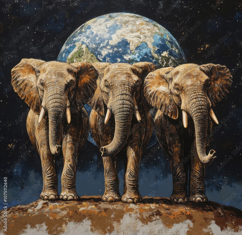 Aufkleber the concept of an ancient theory about the earth being supported on the backs of three elephants