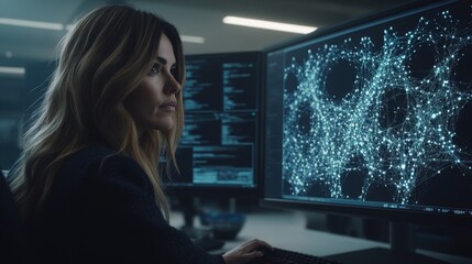 Woman Developing AI with Neural Networks Interface