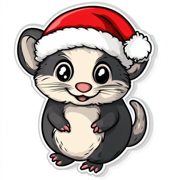 recommend clip art: Festive Kawaii Opossum Character Sticker Design: Cute Christmas Sticker Clipart