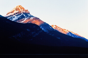 Mountain peaks with the last of the sun in the evening