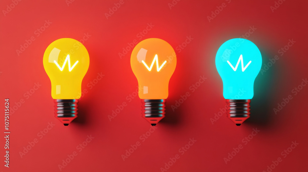 Poster idea lightbulb with arrows symbolizing brainstorming and concept