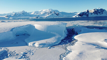 Antarctica view. Seascape and landscape of Antarctica. Glaciers and Southern Ocean.